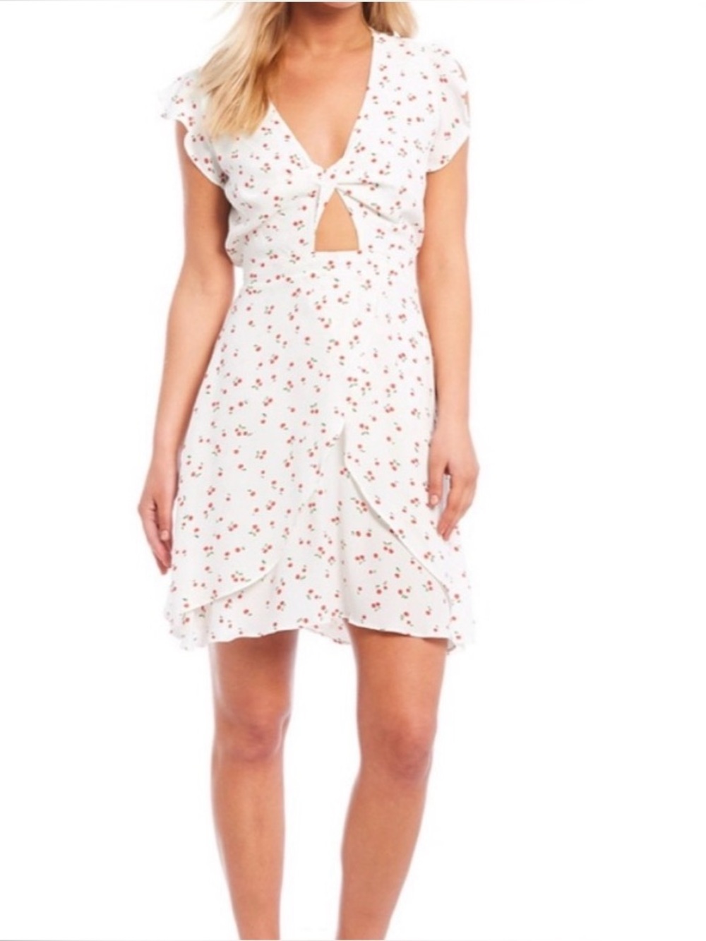GB girls Cream Midi Dress with Red Cherry Print